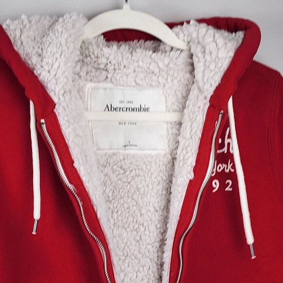 Abercrombie and Fitch sz L women red hoodie sherpa fur Y2K - Picture 6 of 11